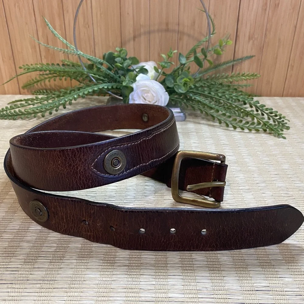 VTG Remington 12 GA Gauge Brown Leather Men's Belt - 42